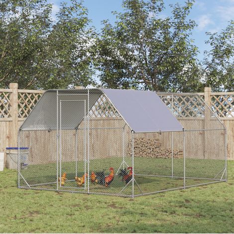 Recinto per polli 280x380x195 cm in metallo argentato con tetto da esterno FloraGrace (1/5)
