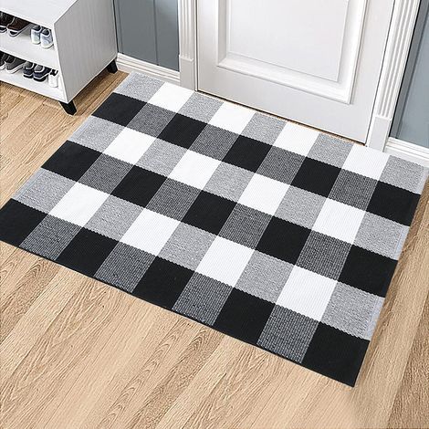 YMYNY Paillasson d'extérieur à carreaux Buffalo avec paillasson classique lavable à carreaux noirs et blancs 23 x 35 pouces (1/4)