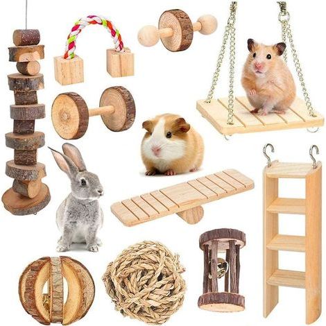 Jouets à Macher pour Hamster Lot de 10 Macher en Bois Naturel Petits Animaux Cochon d\'Inde, Chinchilla, Perroquet, Rat, Lapin, pour Jouer et soigner Les Dents- (1/5)