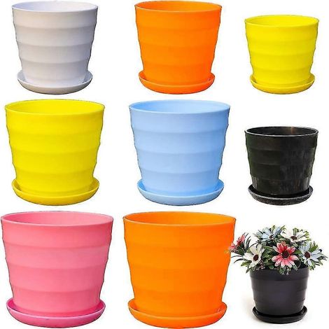 Pot de fleurs coloré, petit pot de fleurs d'intérieur, pot de fleurs en plastique, pot de fleurs rond en plastique (8 couleurs envoyées aléatoirement) (1/5)