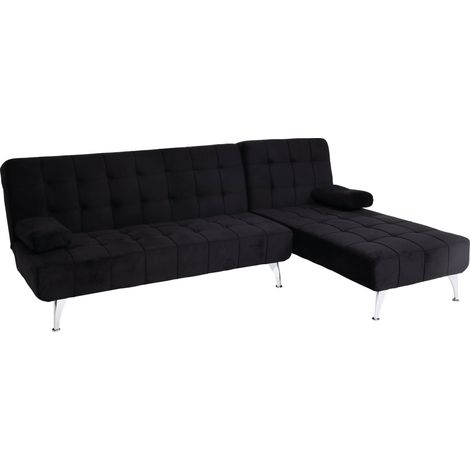 [NON UTILIZZATO] Divano letto angolare con penisola sofà reclinabile HHG-729 legno velluto nero