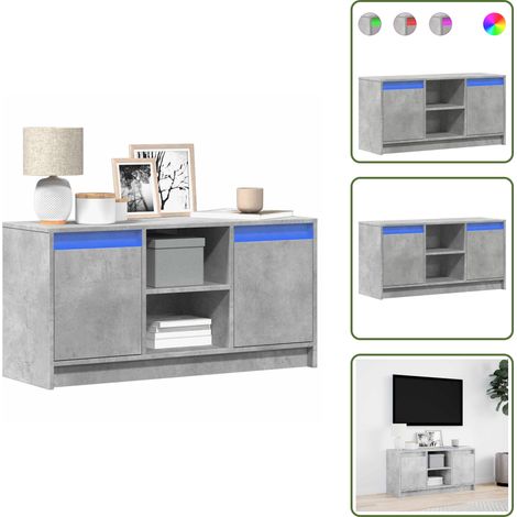 Meuble TV avec LED gris béton 100x34x50 cm bois d'ingénierie - Meuble TV - Meubles TV - Support TV - Banc TV