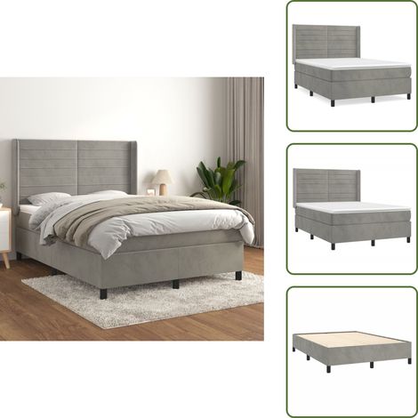 Boxspringbett mit Matratze Hellgrau 140x200 cm Samt - Samtbett - Boxspringbett - Doppelbett - Schlafzimmermöbel - Luxusbett (1/5)