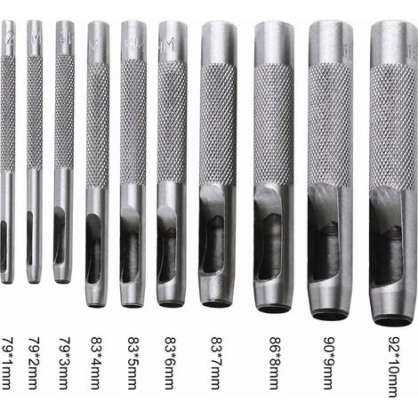 Ej.Life 10PCS Outils de Poinçonnage/Outil Perforateur/Perforatrice - Poinçon Creux pour Faire des Trous - Ceinture/Cuire/Liège/Tissu/Bracelet de Montre - Marteau - Acier (1/5)