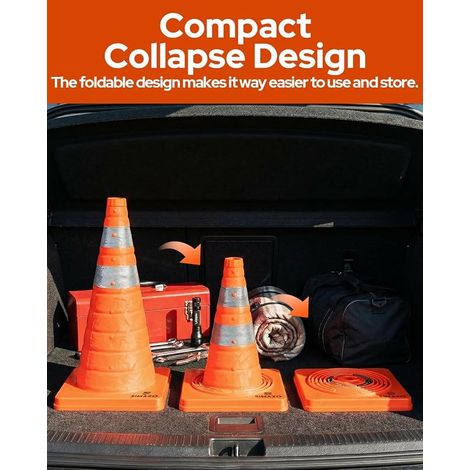 Cônes de Signalisation Pliables, Cônes de Sécurité Orange Réfléchissant Polyvalent de 45cm, Sac de Transport, Stationnement Routier, Régulation du Trafic Avertissement (1/3)