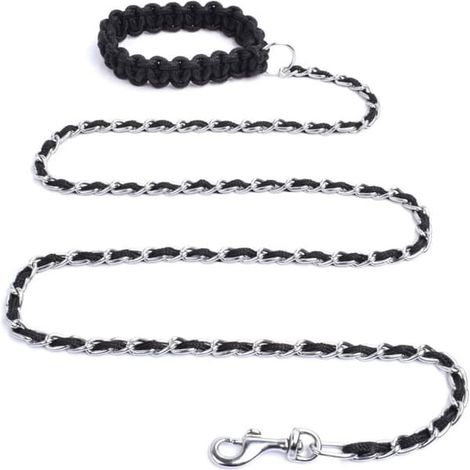 Laisse pour chien anti-mâchouillage de 1,7 m (5,5 pieds), en métal robuste, noire, 165 x 0,45 cm