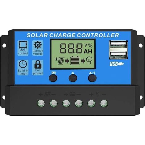 30A Régulateur de Charge Solaire, Contrôleur de Charge Solaire, 12V/24V Identification Automatique, Écran LCD et Port USB Double, PWM Régulateur de Panneau Solaire pour Batteries Plomb - acide (1/5)
