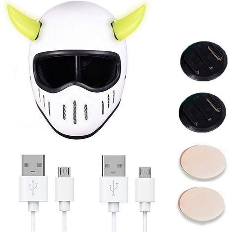 Pièces Cornes Diables Lumineuses Rechargeables pour Casque Vélo Moto avec Base à Dégagement Rapide et Rubans Adhésifs (Casque Non Inclus) (1/5)