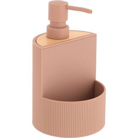 Dosatore per detersivo per piatti in bambù con portaspugna scanalato, 450 ml, color cappuccino - Tendance (1/4)