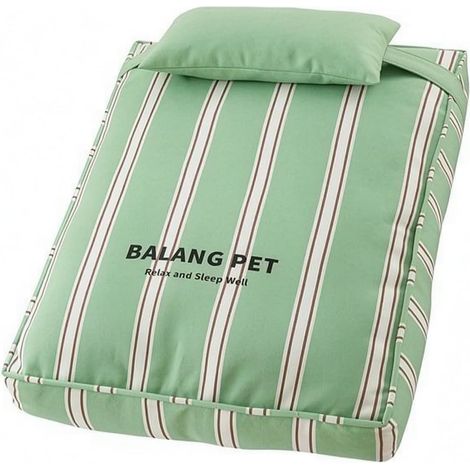 Removable Pet Bed Cushion with Pillow, Rectangular Sleeping Mat, Removable and Washable Cover, Cozy Support for Pet Rooms, Striped Green, First Size - 65 x 45 x 15 cm (1/5)