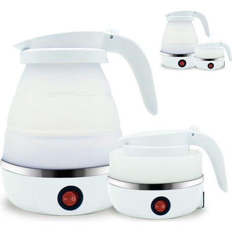 Bouilloire électrique de voyage pliable en silicone portable, idéale pour le café et le thé. Eau bouillante rapide. Blanche. Prise américaine. (1/5)