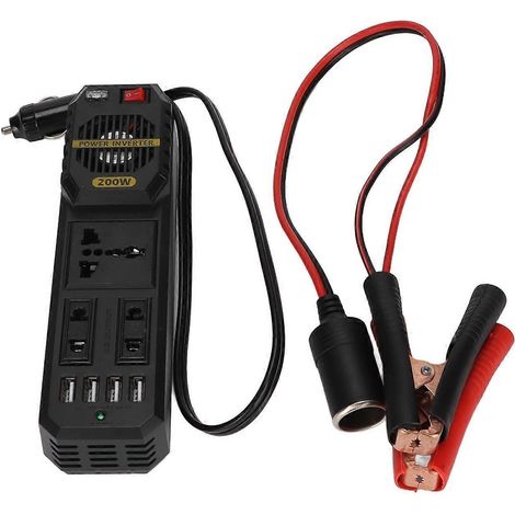12V auf 220V Kfz-Wechselrichter 200W Stromwandler Spannungswandler mit Batterieklemmenadapter