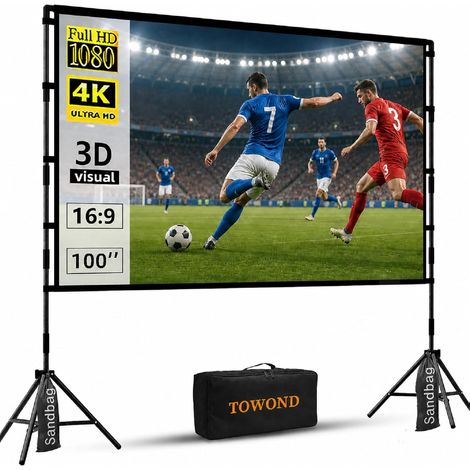 Écran de Projection avec Support, Ecran videoprojecteur intérieur 100 Pouces Écran de cinéma extérieur portatif Écran de rétroprojection HD 16:9 pour Les soirées cinéma à Domicile (1/5)