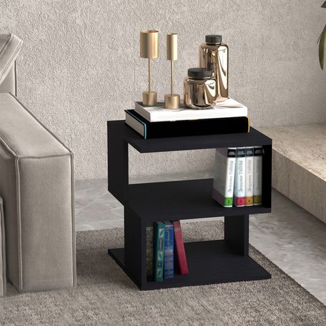 Mesa Auxiliar Cuadrada de 3 Niveles con 3 Estantes Abiertos de Almacenaje para Salón Dormitorio 40x40x43 cm Negro (1/5)