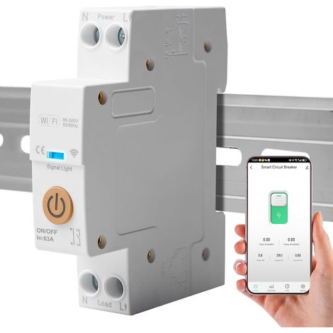 Interrupteur de protection intelligent WiFi - 1P - Rail DIN - Télécommande sans fil - Compatible avec et Smart Life Tuya (1/5)