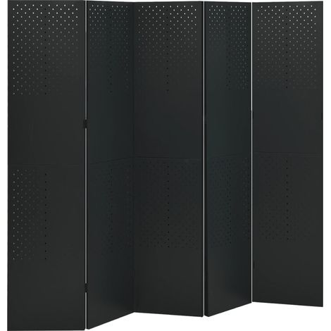 5-tlg. Raumteiler Schwarz 200x180 cm Stahl