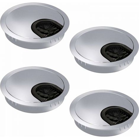 Lot de 4 passe-câbles 60 mm, passe-câbles de bureau, passe-câbles de bureau avec brosses simples pour tables/tables et plans de travail, métal. (1/4)