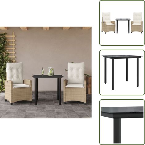 Sitzkissen - vidaXL 3-tlg. Garten-Essgruppe mit Kissen Beige Poly Rattan - Rückenkissen (1/5)