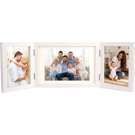 Cadre Photo Pliable 3 Photos 10x15cm et 15x20 cm, pour Famille, Amis, Blanc (1/5)