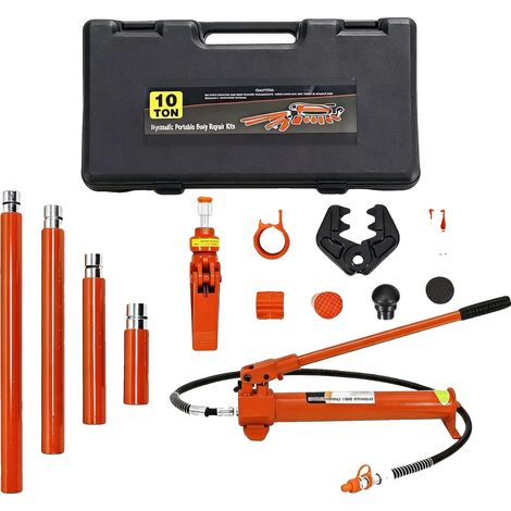 Kit cilindro idraulico, acciaio ad alta resistenza, set di sollevamento professionale, arancione - 10 tonnellate (1/2)