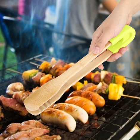 Grillzange aus Holz, Buffetzange, Brotzange, Steakzange, Küchenklammer, Servierwerkzeug (Grün) (1/5)