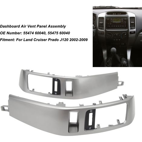 Lüftungsgitter für Armaturenbrett des Toyota Land Cruiser Prado J120 (120) 2002-2009 - Paar silberne ABS-Paneele (1/5)