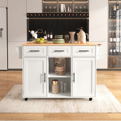 meuble rangement cuisine 139x46(71)x91,5 cm blanc MDF OKMYHOME (1/5)
