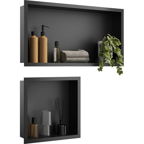 ELEGANT Shower Niche 304 Stainless Steel Wall Insert, Black Shower Caddies Modern Design, Shower Niche Two-piece Set(ENF30+ENF60) (1/5)