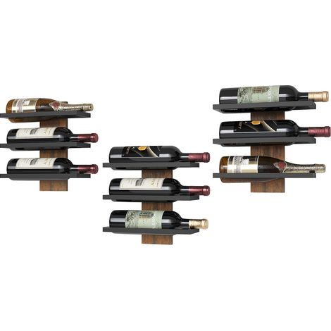 Lot de 3 Étagère à vin murale, Métal et Bois, 3 Niveaux, Porte-bouteilles standard, Salon Cave (1/5)