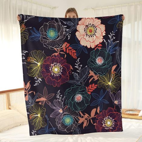 Bunte Flanelldecke mit Blumenmuster, weich und warm, Überwurf für Bett oder Sofa für Erwachsene/Kinder, Maße 150 x 220 cm