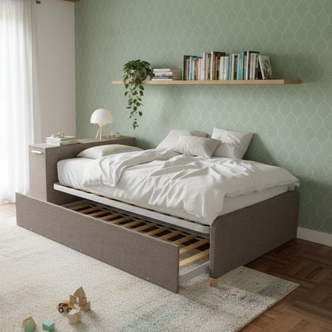Letto una piazza e mezza 120x190 con contenitore e secondo letto estraibile - Grigio fumo