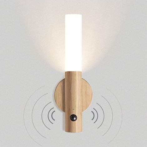 Kabellose Wandleuchte aus Holz, batteriebetrieben, mit Bewegungsmelder, wiederaufladbar, magnetisch, LED-Nachtlicht für Treppenhaus und Schlafzimmer, warmweiß (1/5)