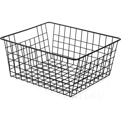 Panier de rangement en fil métallique creux, panier en métal non doublé, panier de rangement pour salle de bain et cuisine, noir.
