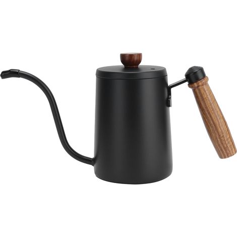 Cafetière à filtre 600 ml en acier inoxydable 304 avec poignée en bois, noire (1/5)