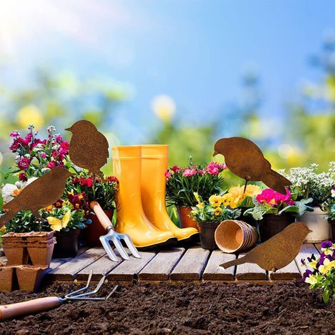 4 Pièces de Silhouettes d'Oiseaux en Métal pour Jardin - Figurines Réalistes avec Vis, Décorations pour Patio et Extérieur
