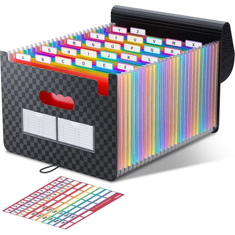 Rangement Papier Administratif/Trieur 26 Compartiments, A4 Trieur Document avec Couvercle, Portable Plastique Valisette Trieur Accordeon, Accordéon Organiseur de Dossiers de Fichiers (1/5)
