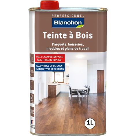 Teinte à bois aqua-polyuréthane en phase aqueuse à base de pigments prête à l'emploi coloris noir-wengé bidon 1l - BLANCHON