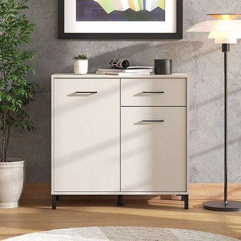 Aparador Laerruu, 1 cajón, 2 estantes, puertas batientes, corredera, 93x40x90h cm blanco crema (1/5)