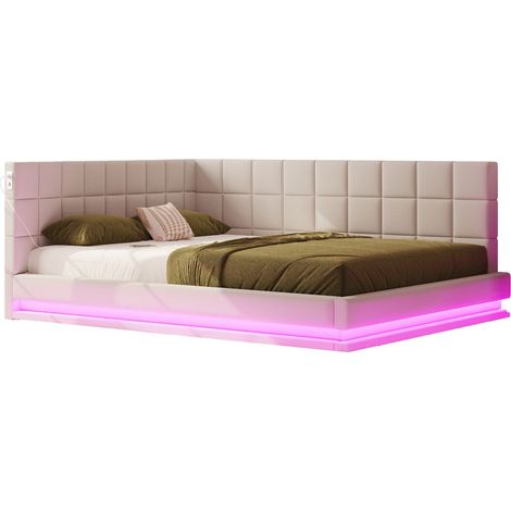 Lit gigogne 160x200, multifonction convertible banquette lit, revêtement lin, sommier inclus, ports usb, led multicolore (1/5)