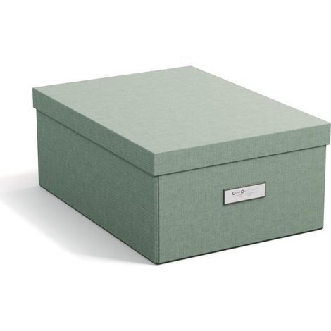 Boîte de Rangement de Taille Moyenne Avec Couvercle – Rangement Robuste en Carton et Papier Effet lin – Boîte Dépliante Avec Porte-Étiquette - Vert Menthe (1/5)