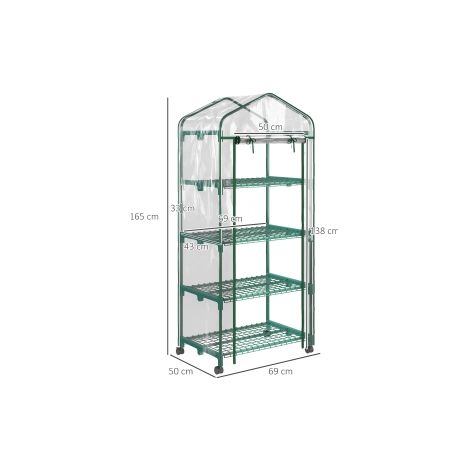 Mini-serre de jardin transparente 4 étagères avec housse de protection et structure compacte pour balcon, terrasse et jardin (1/5)