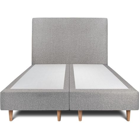 Lit 160x200cm avec tête de lit tapissier bouclette et double sommier tapissier gris - Hauteur totale : 35cm (1/5)