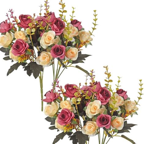 Fleurs artificielles, 2 roses artificielles en plastique, plantes pour la décoration de table à la maison, à l'hôtel ou pour un mariage. Rose rouge-AquaForge (1/5)