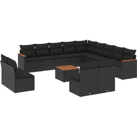 Set Divani da Giardino 14pz con Cuscini in Polyrattan Nero vidaXL (1/3)