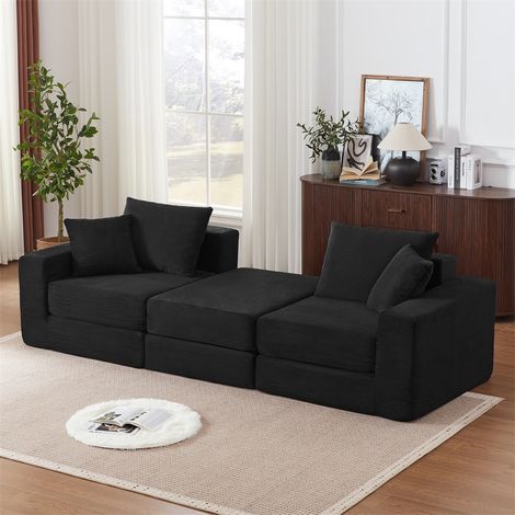 Canapé Modulable Convertible Loveeat Cloud - 259.5x96x80 cm - Sans Structure Rigide Base Antidérapante Confortable - Noir (1/5)