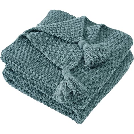 Couverture en laine tricotée à pompons, couverture bébé, couverture pour la pause déjeuner, châle, couverture décontractée pour canapé avec pompons (1/5)