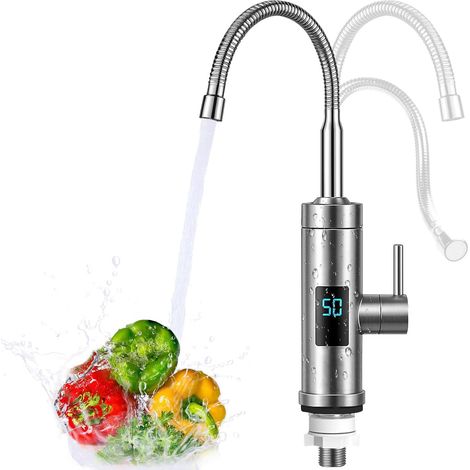 Instant Water Heater Faucet,  3000W Stainless Steel Electric Water Heater,  360° LED Temperature Display,  Water Heater for Kitchen and Bathroom,  Garden Caravan,  Vegetable Patch,  Max. 60℃ (1/5)