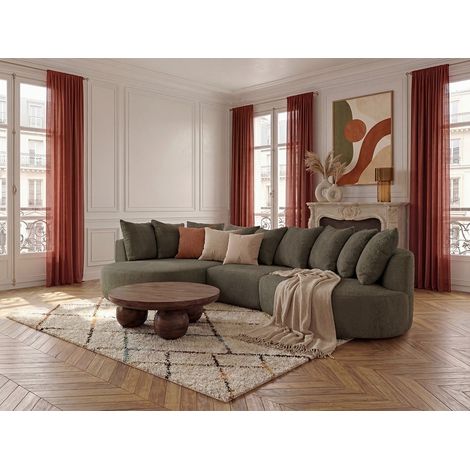BOBOCHIC - Canapé d'angle fixe CALYPSO tissu bouclette Angle gauche  Vert (1/5)
