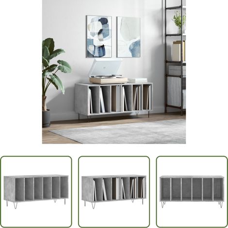 Rangement disques -  Armoire à disques gris béton 100x38x48 cm bois d'ingénierie (1/5)