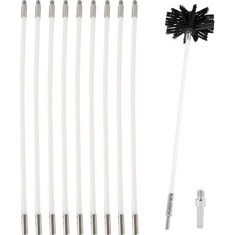 3.6M Kit de Ramonage pour Poêle Brosse Nettoyage de Cheminée 100mm Conduits 9 Cannes de Ramonage Kit pour Nettoyage du Poêle à Granulés Outil Nettoyage pour Cheminées